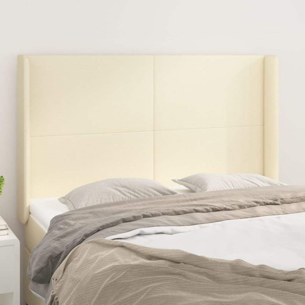 Vidaxl Čelo postele so záhybmi krémový 147x16x118/128 cm umelá koža